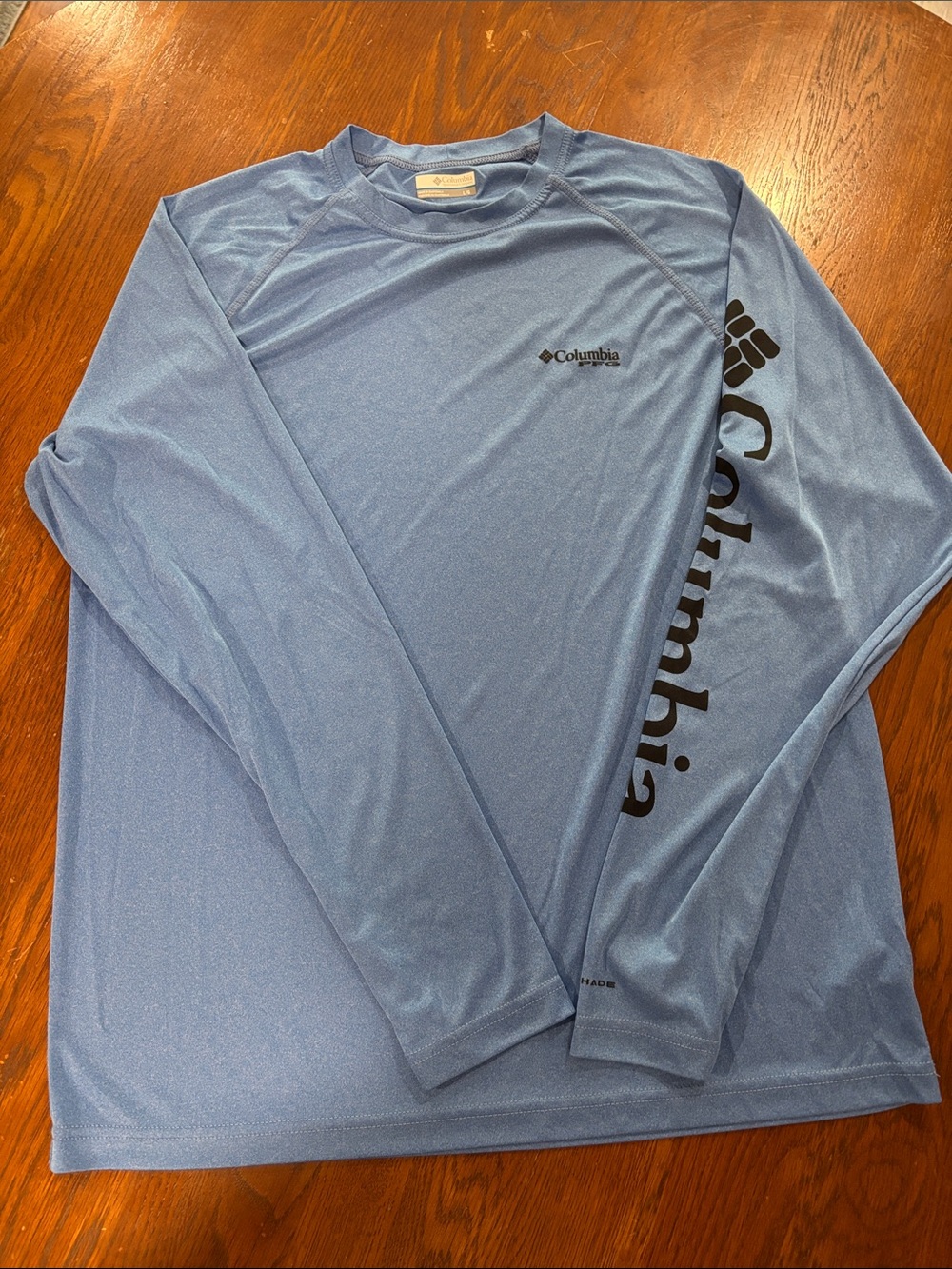 Columbia PFG Light Blue Long Sleeve Logo Performance Shirt